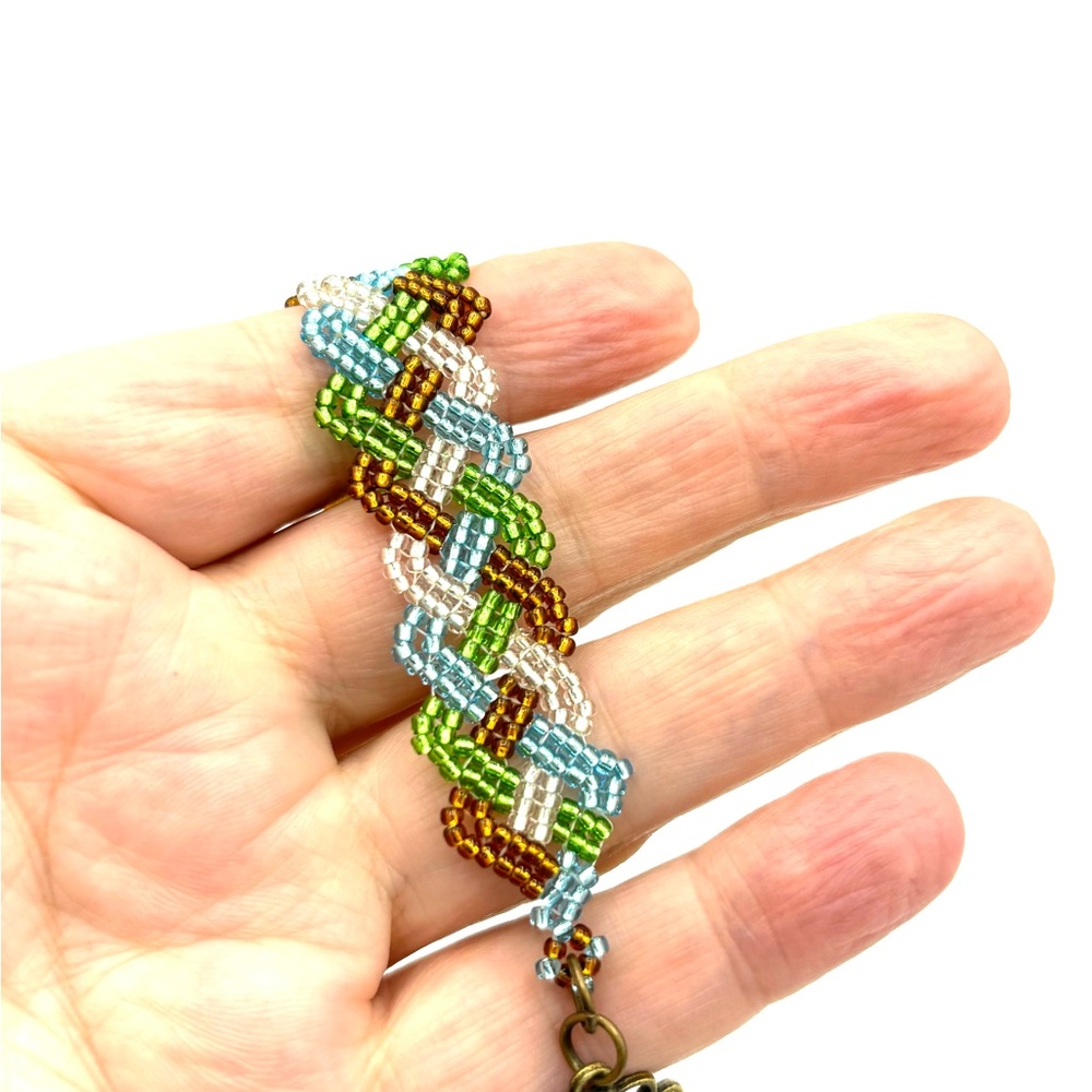 HAND CRAFTED Celtic Knot Beaded Bracelet Earth Tones - Picture 9 of 9